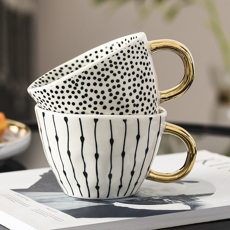 Orthorun | Abstract Geometric Pattern Cup with Gold Handle