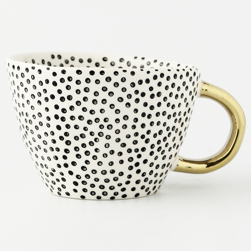 Orthorun | Abstract Geometric Pattern Cup with Gold Handle