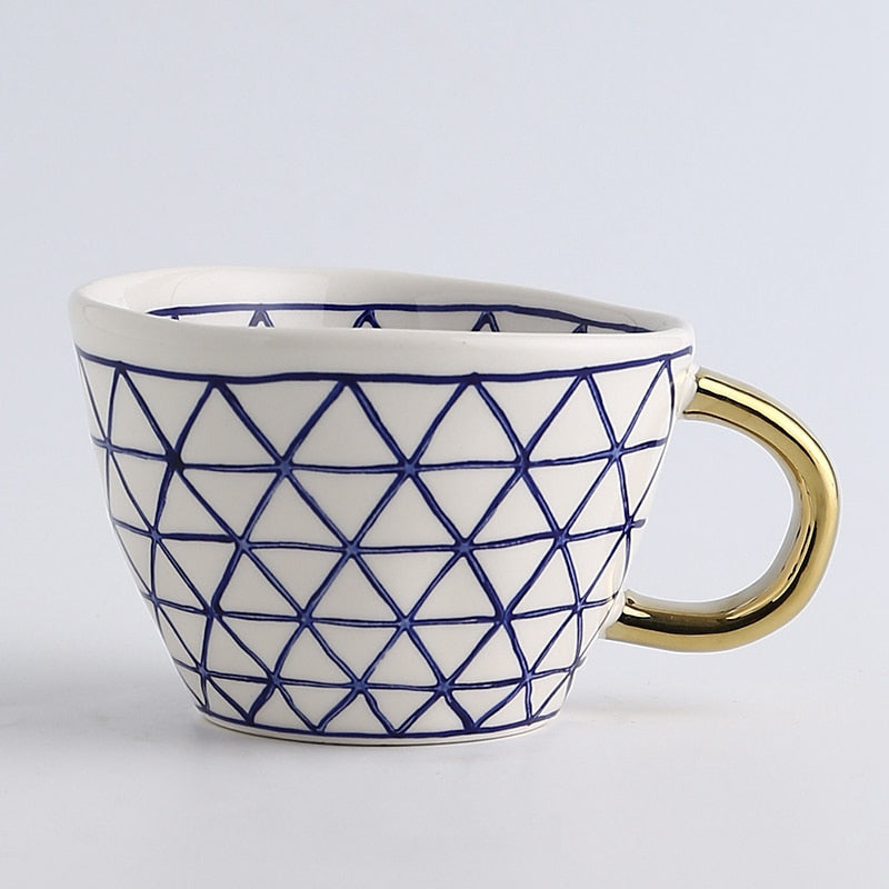 Orthorun | Abstract Geometric Pattern Cup with Gold Handle