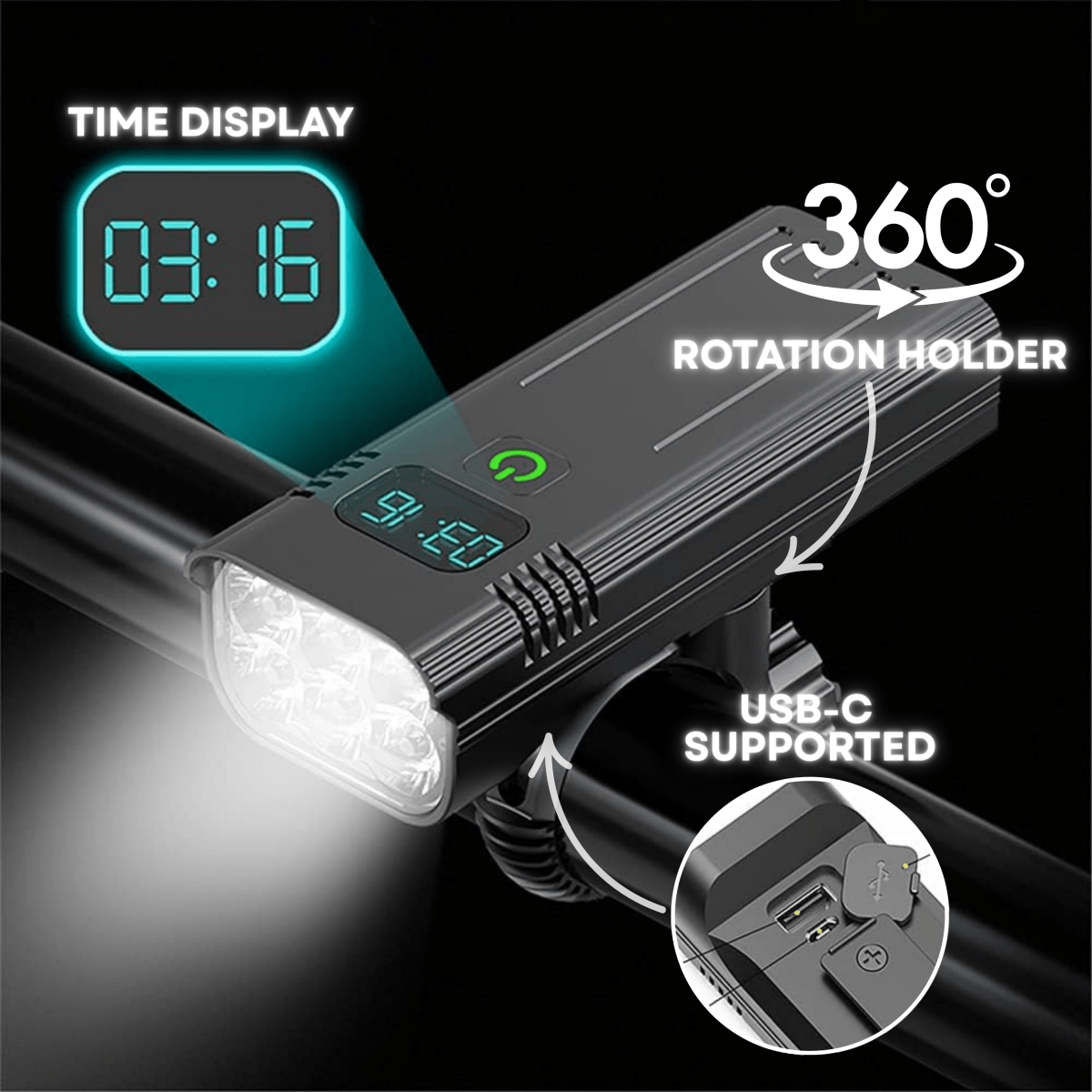 5000 Lumen Bike Light with 12 LEDs & USB-C Rechargeable Battery - Orthorun