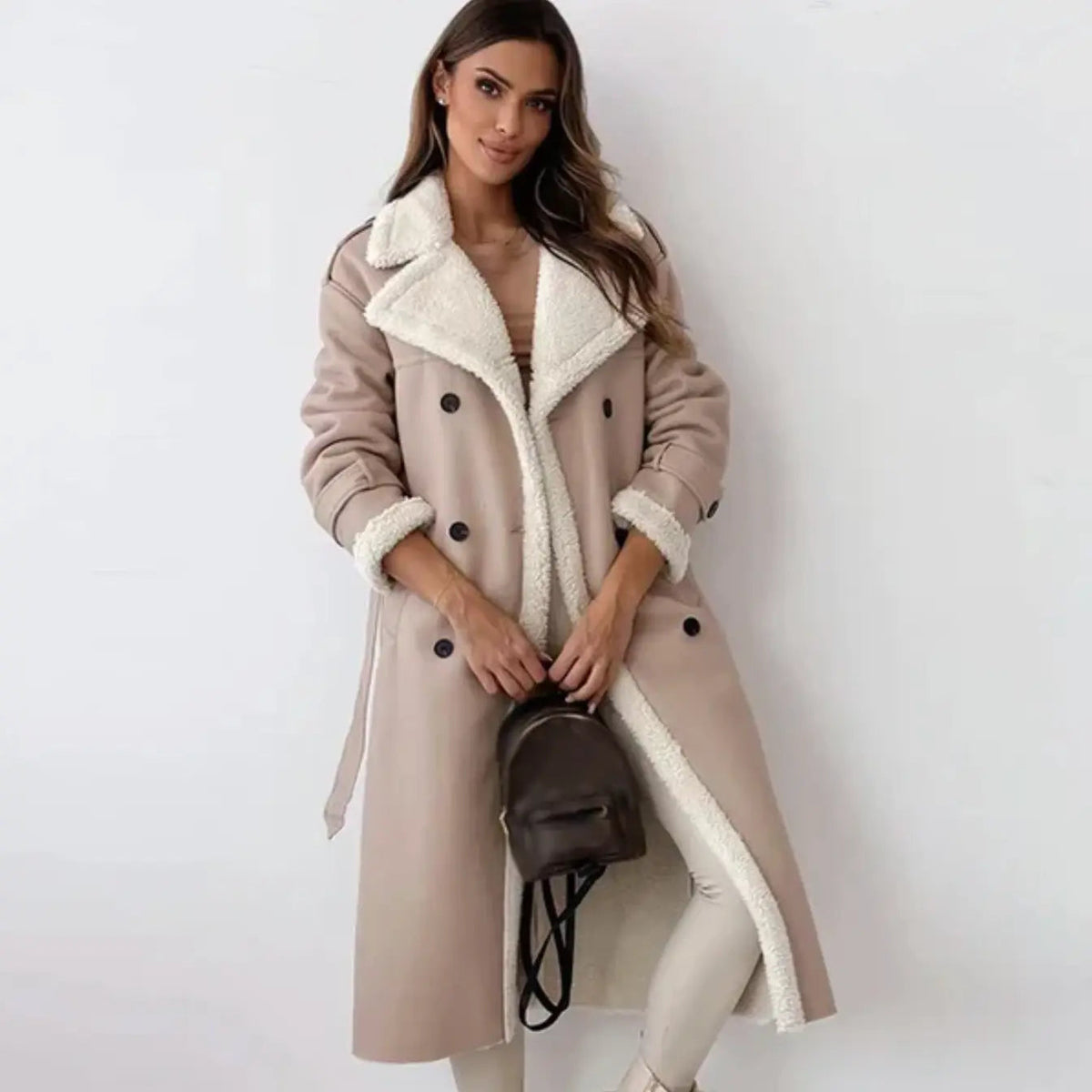 Lunie | Women’s Long Coat with Fur & Leather Accents