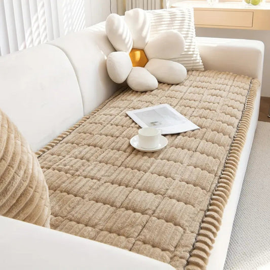 Orthorun | Plush Pleated Edges Sofa Cover – Soft Stretch Couch Protector for Living Room