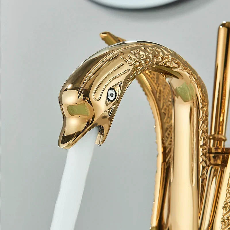 Orthorun | Swan Single Handle Golden Basin Faucet – Elegant Brass Bathroom Sink Tap