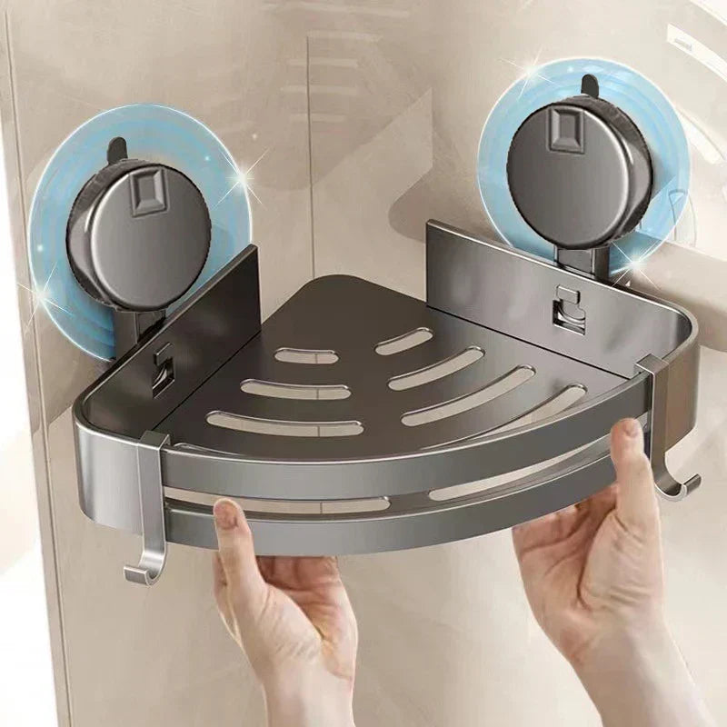 Orthorun | No-Drill Suction Powered Corner Bathroom Organizer – Space-Saving Shower Storage Rack