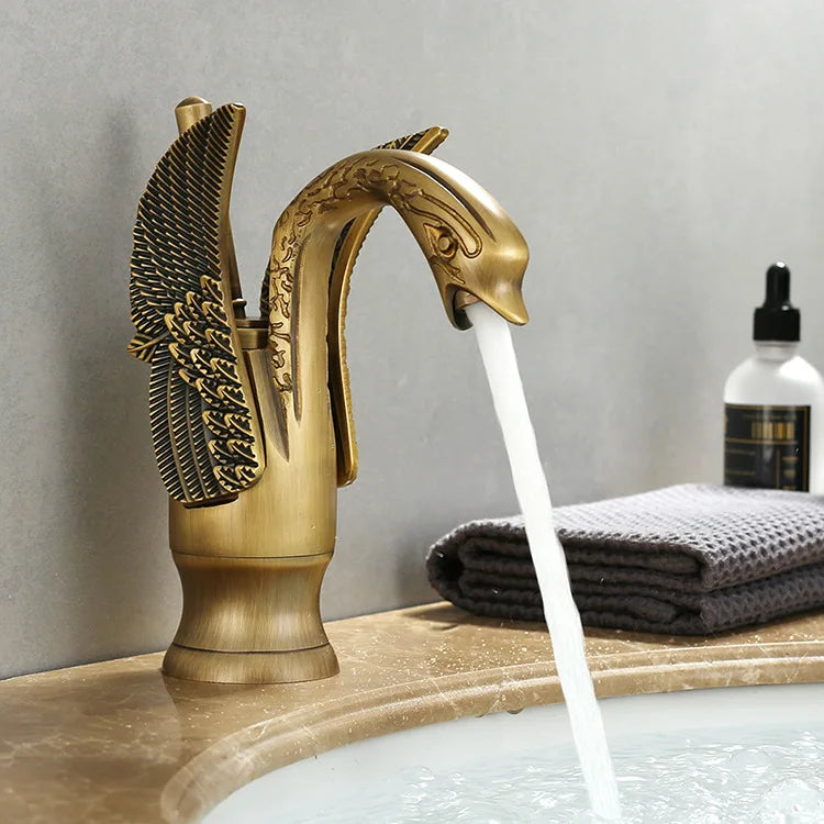 Orthorun | Swan Single Handle Golden Basin Faucet – Elegant Brass Bathroom Sink Tap