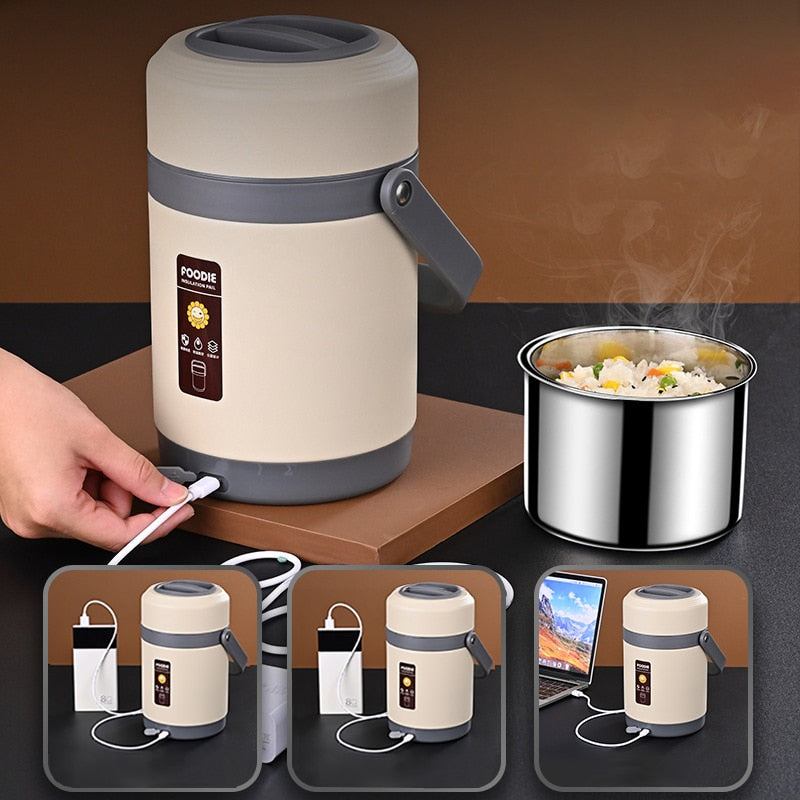 Orthorun | USB Heated Lunch Box – 304 Stainless Steel Portable Food Warmer for Work & Travel