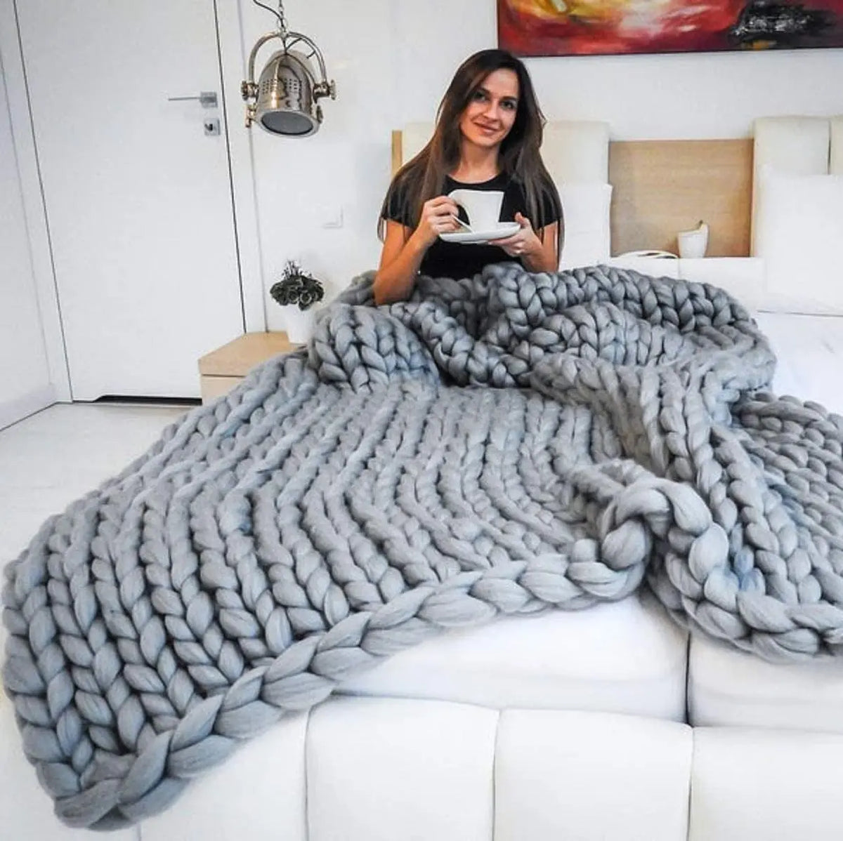 Orthorun | Chunky Knit Blanket – Cozy Wool Blanket for Every Room – Soft & Warm for Sofa and Bed