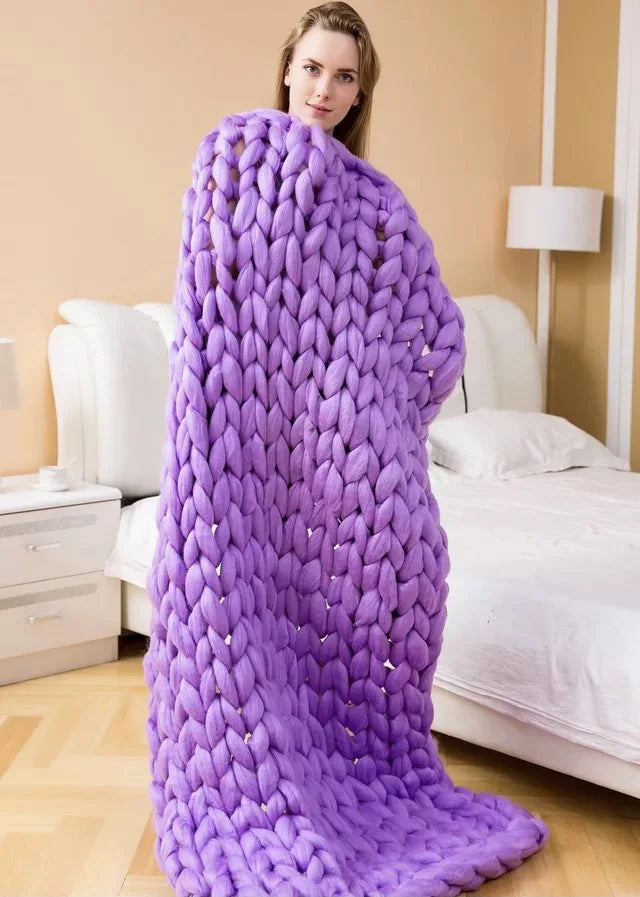 Orthorun | Chunky Knit Blanket – Cozy Wool Blanket for Every Room – Soft & Warm for Sofa and Bed