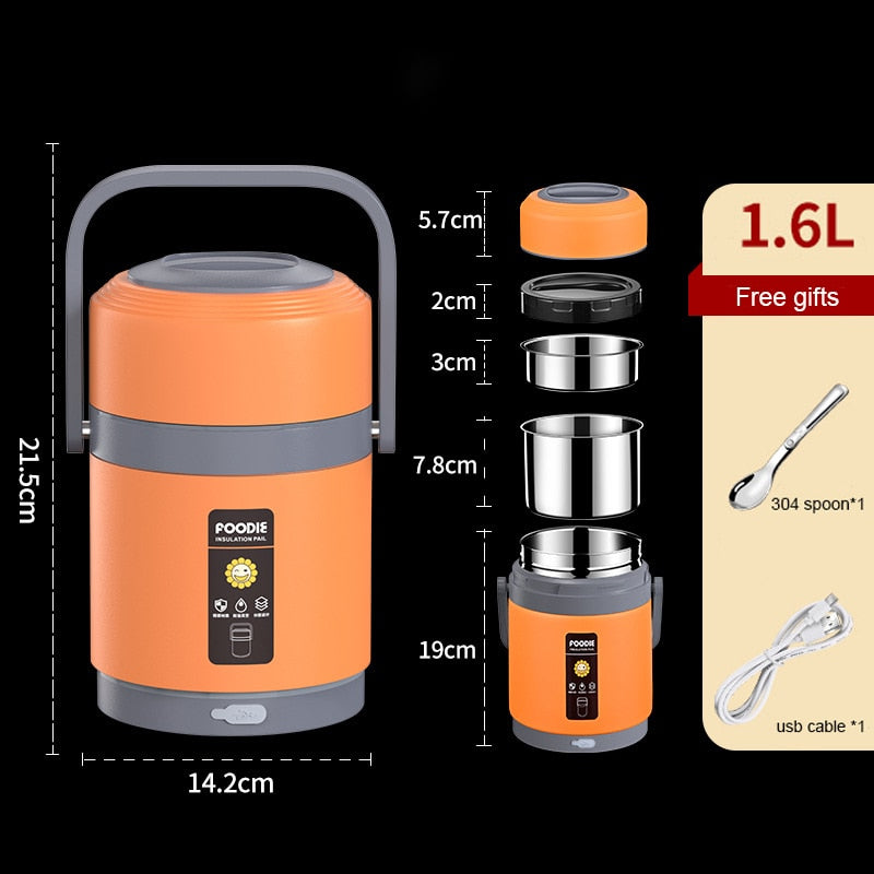 Orthorun | USB Heated Lunch Box – 304 Stainless Steel Portable Food Warmer for Work & Travel