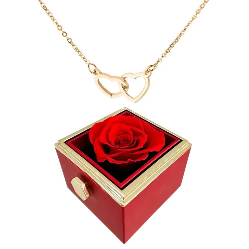 Orthorun | Heart Necklace with Rotating Rose Gift Box – Romantic Jewelry Set for Her