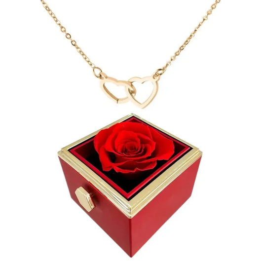Orthorun | Heart Necklace with Rotating Rose Gift Box – Romantic Jewelry Set for Her
