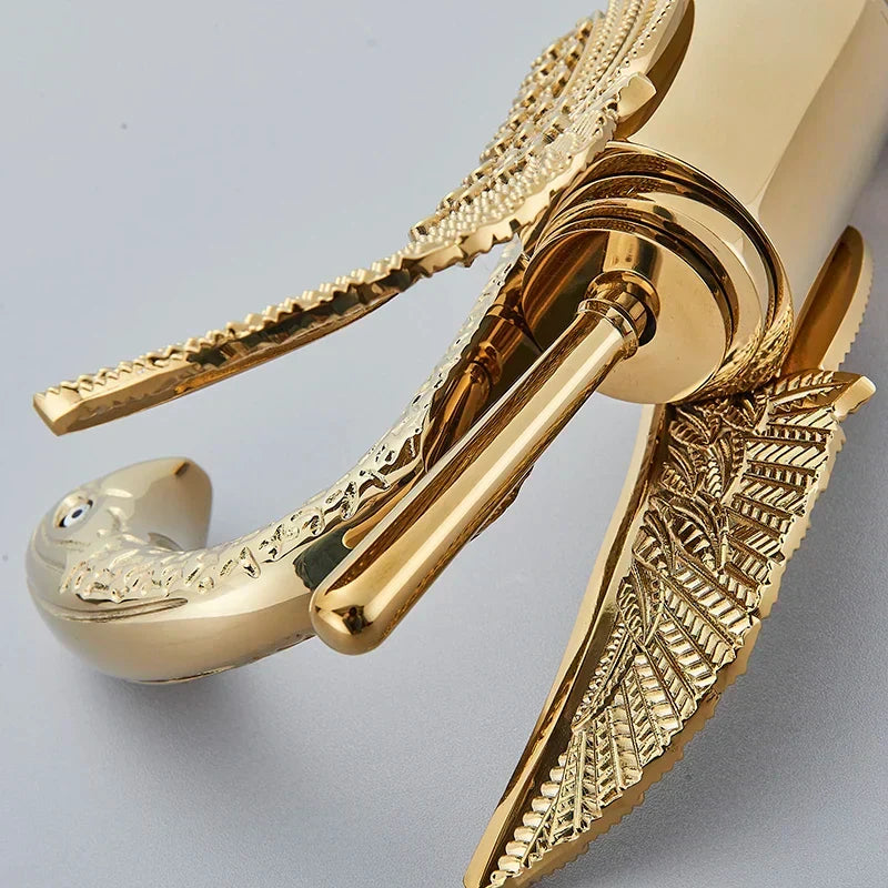 Orthorun | Swan Single Handle Golden Basin Faucet – Elegant Brass Bathroom Sink Tap