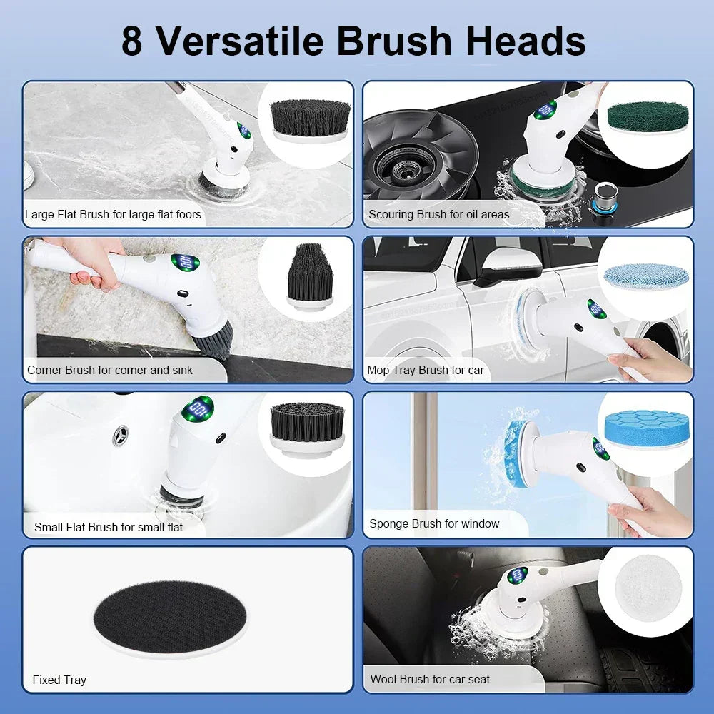 Orthorun | 8-in-1 Multifunctional Electric Cleaning Brush – Wireless & Rotating for Bathroom, Kitchen & Windows