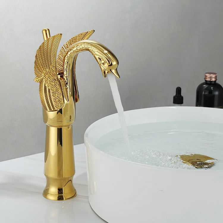 Orthorun | Swan Single Handle Golden Basin Faucet – Elegant Brass Bathroom Sink Tap