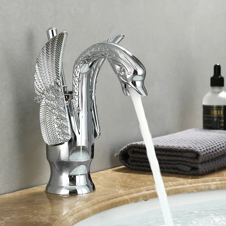 Orthorun | Swan Single Handle Golden Basin Faucet – Elegant Brass Bathroom Sink Tap