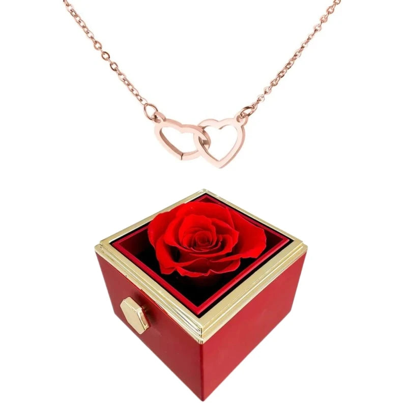 Orthorun | Heart Necklace with Rotating Rose Gift Box – Romantic Jewelry Set for Her