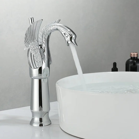 Orthorun | Swan Single Handle Golden Basin Faucet – Elegant Brass Bathroom Sink Tap