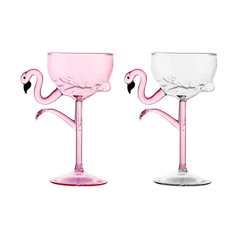 Orthorun | Pink Flamingo Cocktail Clear Party Glasses – Fun Tropical Drinkware Set