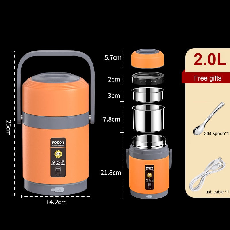 Orthorun | USB Heated Lunch Box – 304 Stainless Steel Portable Food Warmer for Work & Travel