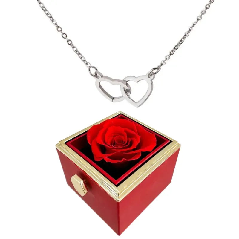 Orthorun | Heart Necklace with Rotating Rose Gift Box – Romantic Jewelry Set for Her