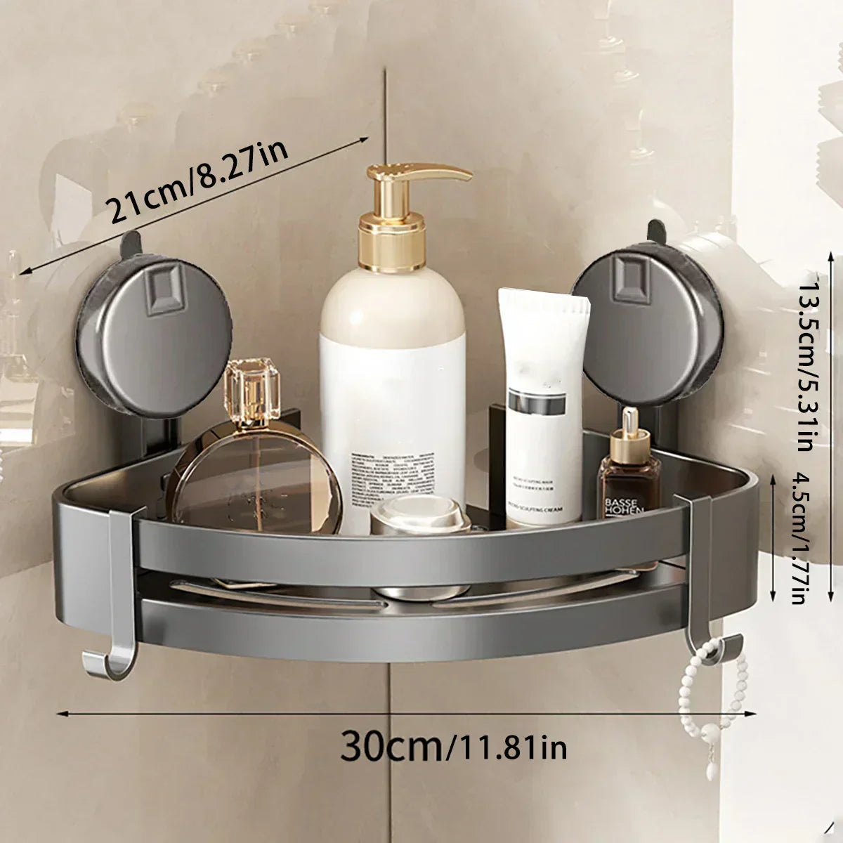 Orthorun | No-Drill Suction Powered Corner Bathroom Organizer – Space-Saving Shower Storage Rack