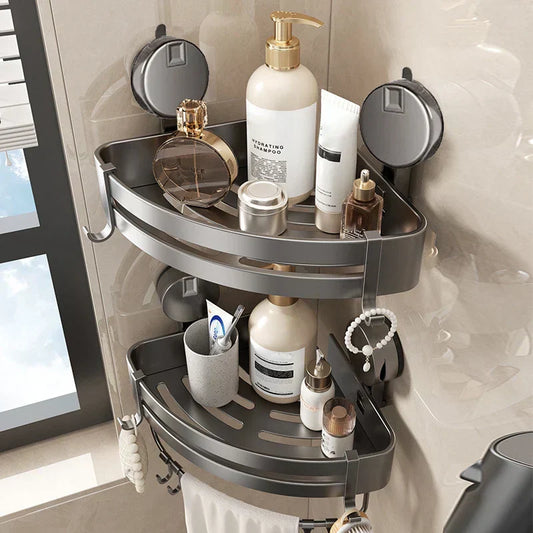 Orthorun | No-Drill Suction Powered Corner Bathroom Organizer – Space-Saving Shower Storage Rack