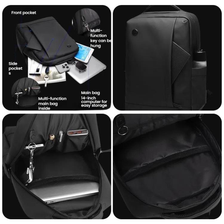 Orthorun | Men's 14-Inch Laptop Backpack - Waterproof Large Capacity Business Commuter Backpack (Black)