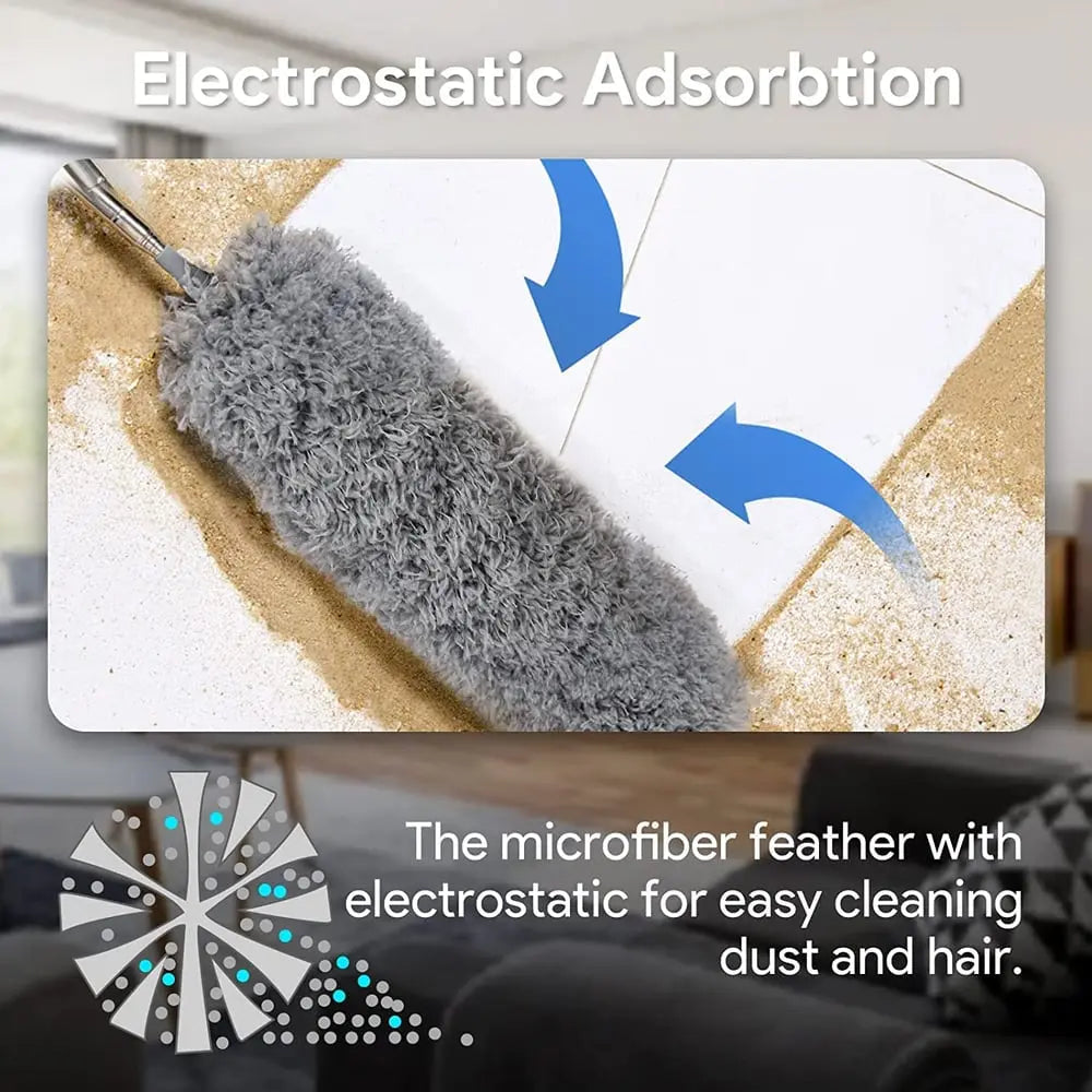 Orthorun | Telescopic Dust Duster with Extra Long Microfiber Head – Includes 3 Free Replacement Cleaning Heads