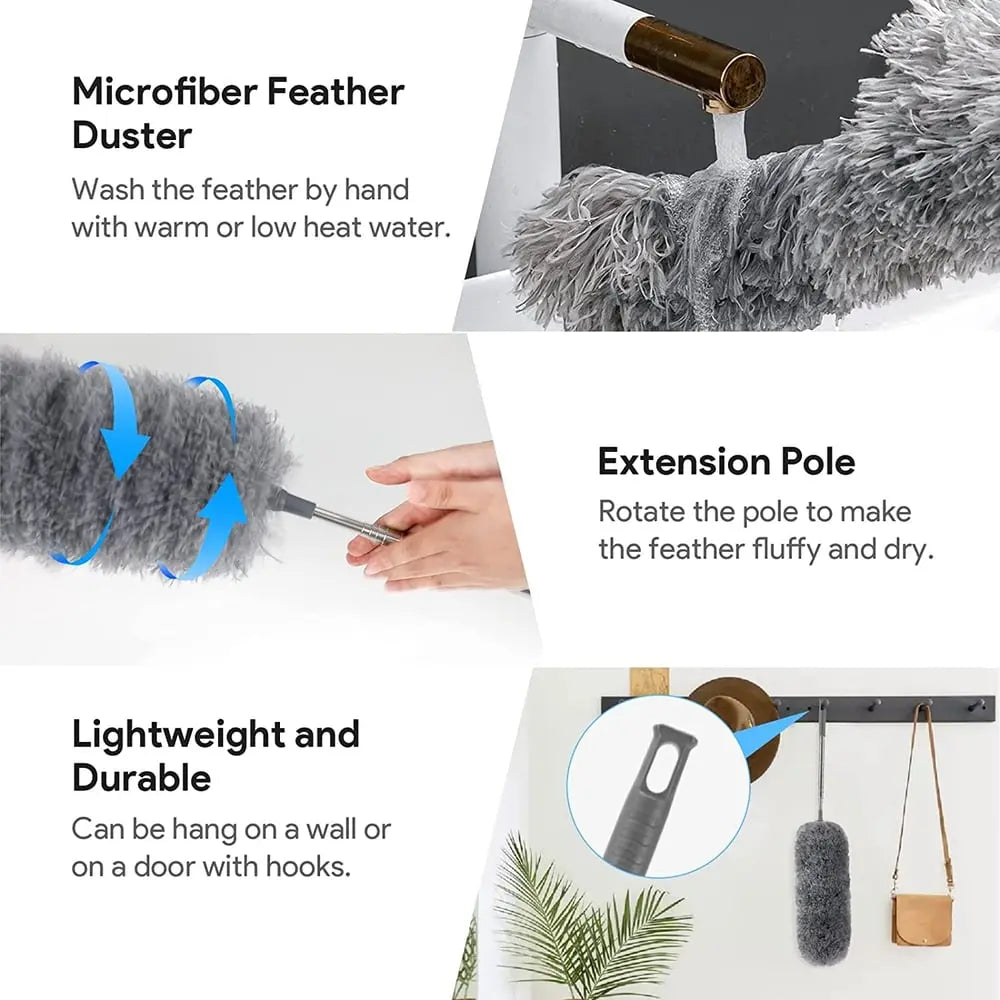 Orthorun | Telescopic Dust Duster with Extra Long Microfiber Head – Includes 3 Free Replacement Cleaning Heads