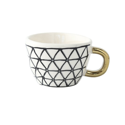 Orthorun | Abstract Geometric Pattern Cup with Gold Handle