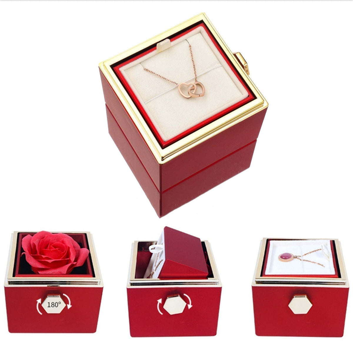 Orthorun | Heart Necklace with Rotating Rose Gift Box – Romantic Jewelry Set for Her