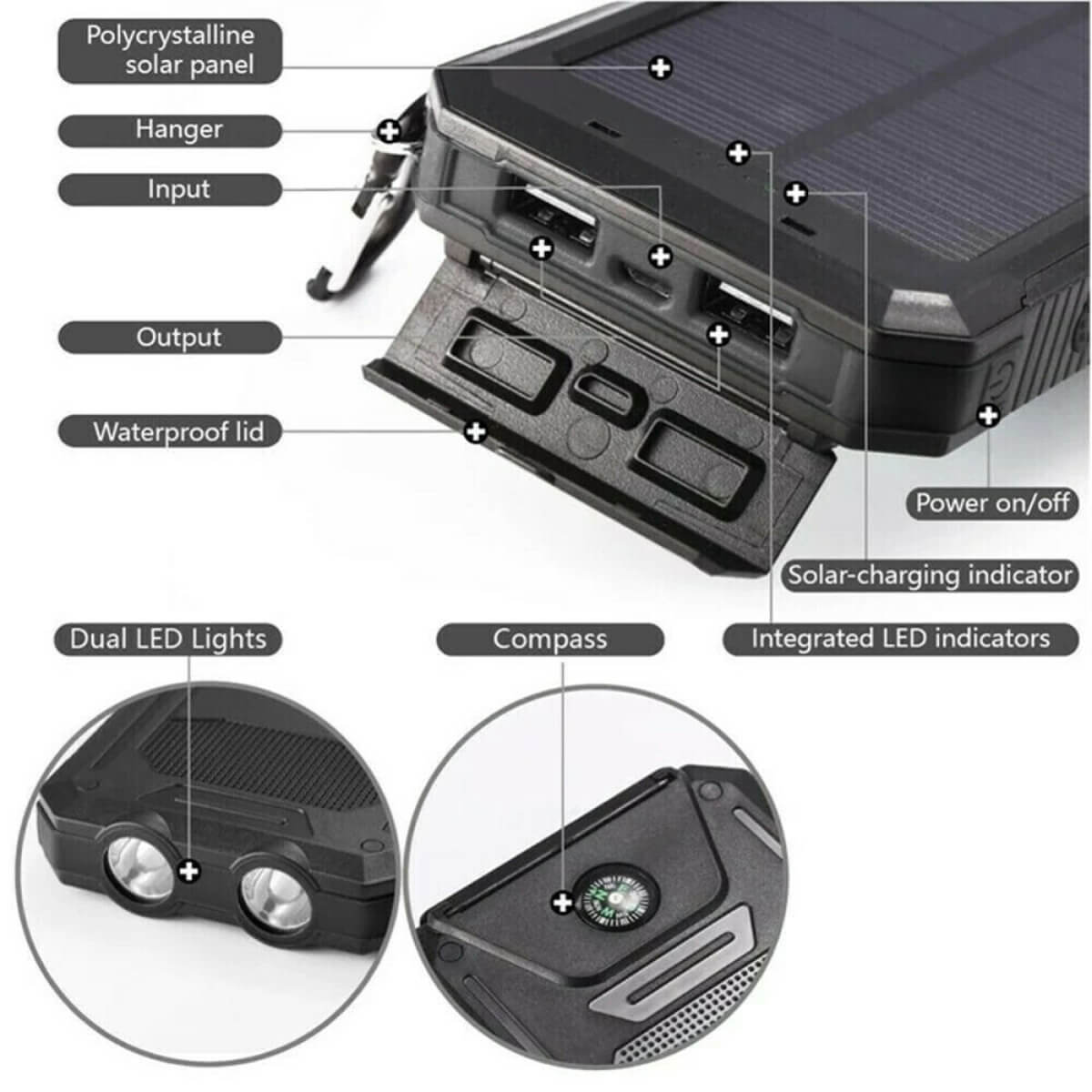 500000 MAH Solar Charger, Waterproof Power Bank, External - Orthorun