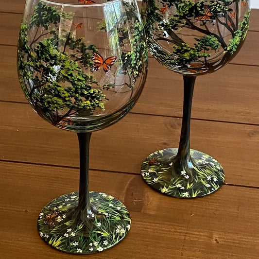Orthorun | Hand Painted Four Seasons Tree Wine Glasses – Unique Art Crystal Stemware Set