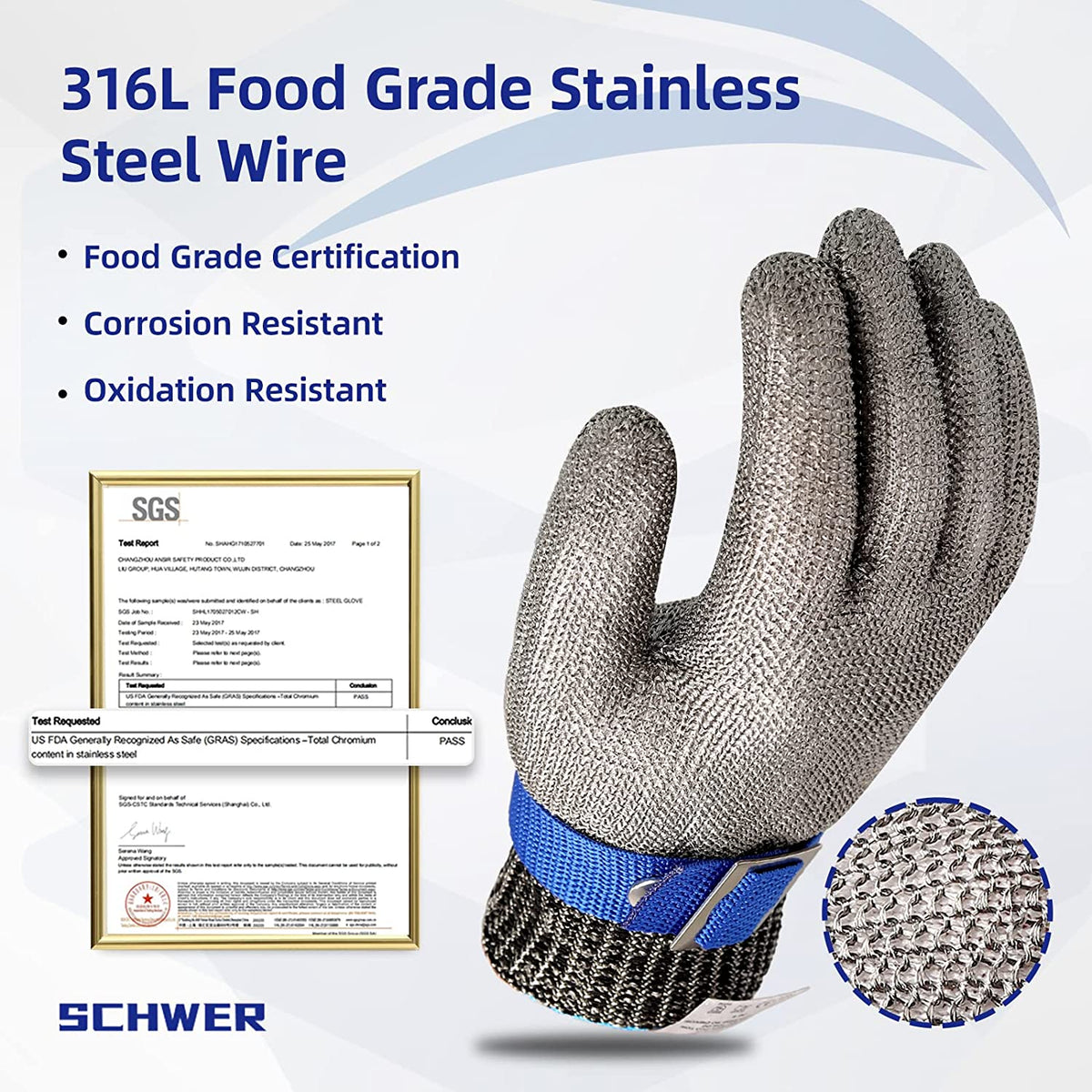Orthorun | Food Grade Stainless Steel Mesh Metal Glove – Cut Resistant Safety Glove for Kitchen