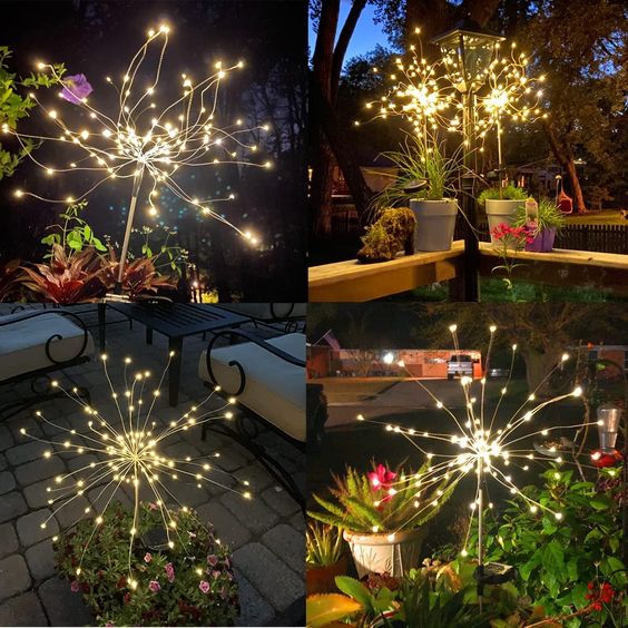 Orthorun | 4-Piece Solar Firework Garden Lights – Weatherproof LED Decorative Stakes for Garden & Patio