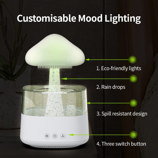2-in-1 Desk Light Humidifier Rain Cloud Aromatherapy Essential Oil Zen Diffuser & Raining Cloud Night Light Mushroom Lamp - Orthorun