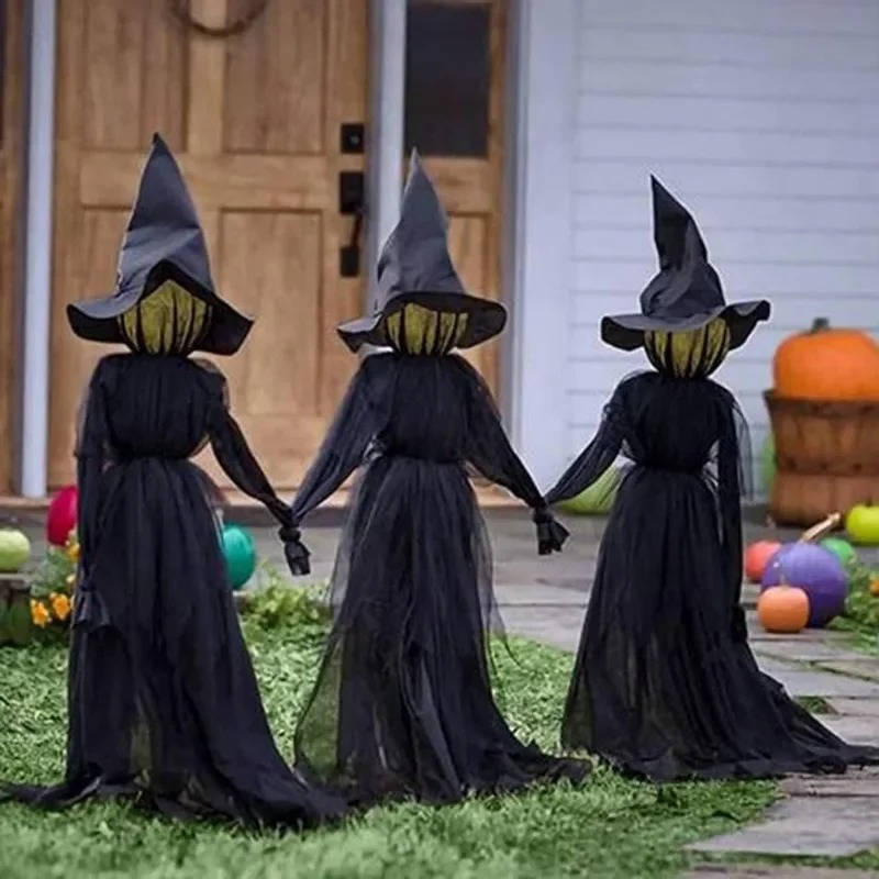 3PCS Indoor And Outdoor Halloween Decorations - Sound Activated Hand Holding Witch - Orthorun