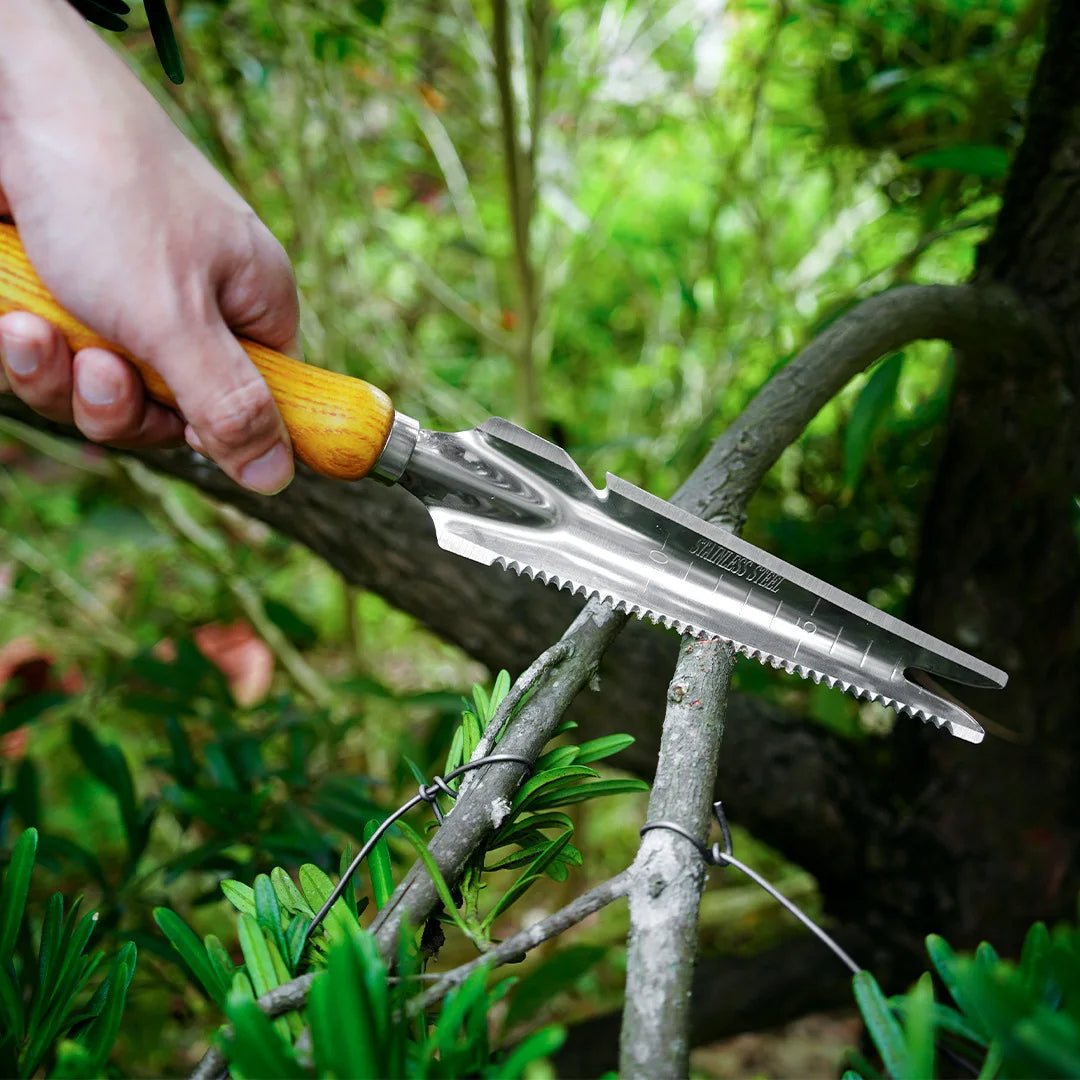 5-in-1 Stainless Steel Weed Puller Tool with Beech Handle - Orthorun
