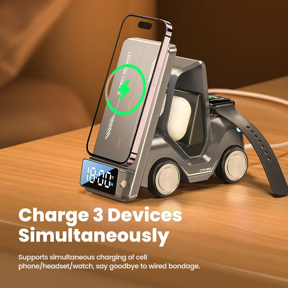 5-in-1 Forklift Design Wireless Charger with Alarm Clock and Night Light - Orthorun