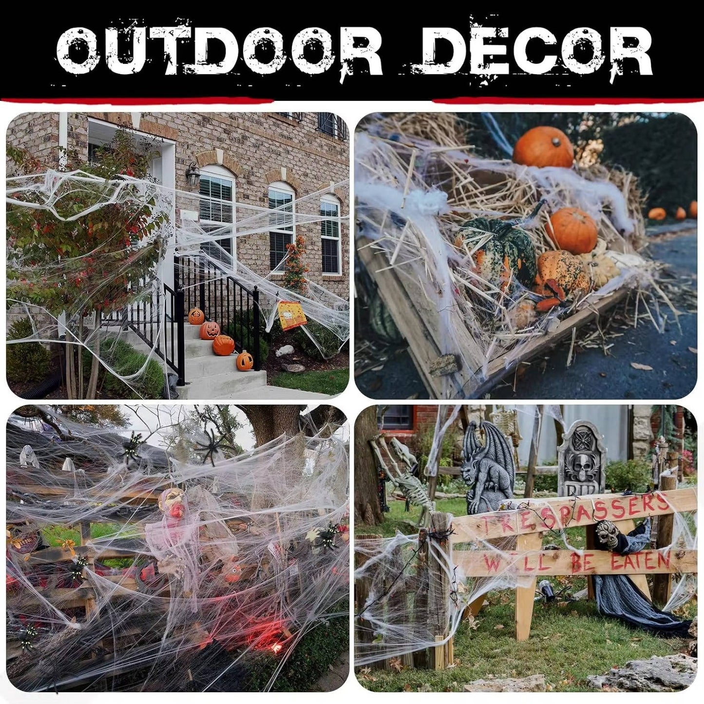 200 Sqft Spider Webs Halloween Door Decorations With Fake Spiders - Orthorun