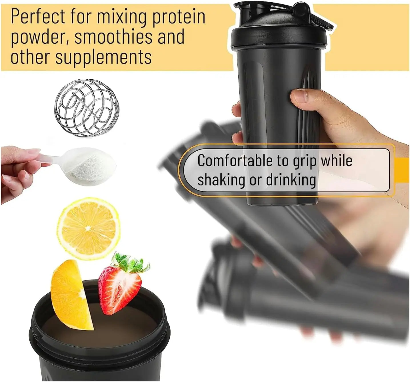 600ml Leak-Proof Protein Shaker Bottle with Mixing Ball - Orthorun