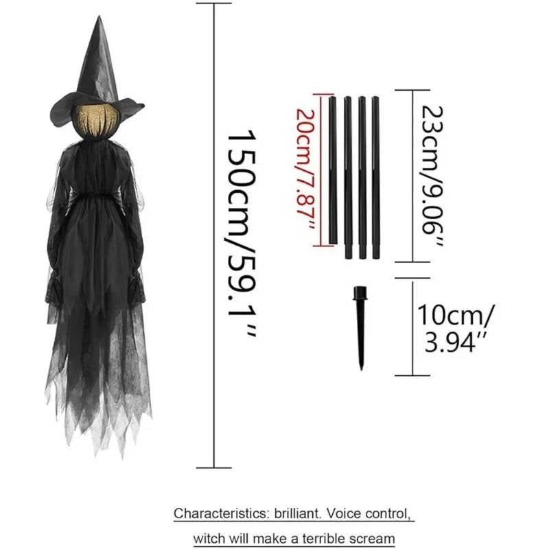 3PCS Indoor And Outdoor Halloween Decorations - Sound Activated Hand Holding Witch - Orthorun