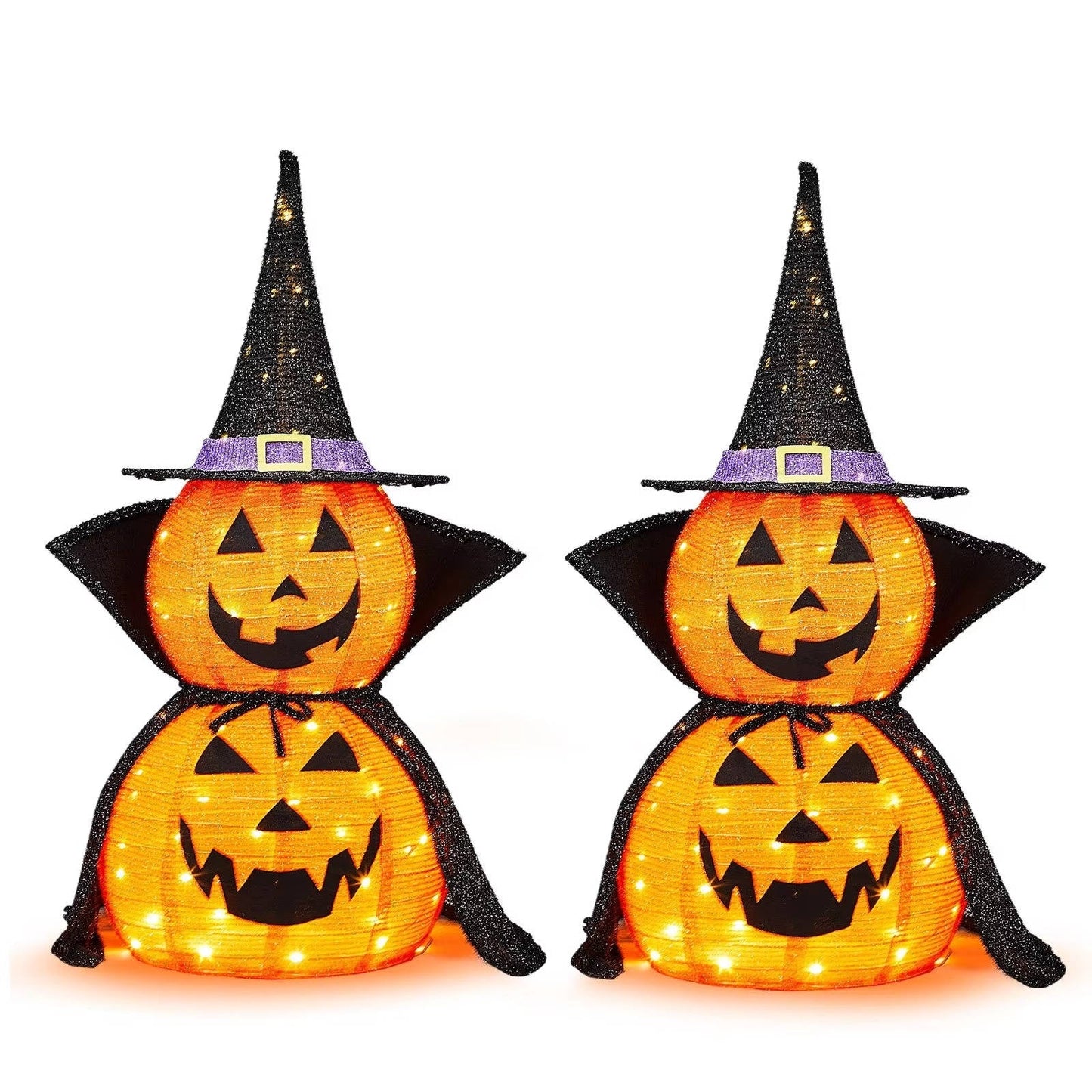 2 Pcs 3ft Halloween Collapsible Lighted In/Outdoor Pumpkin Garden Decoration - Orthorun