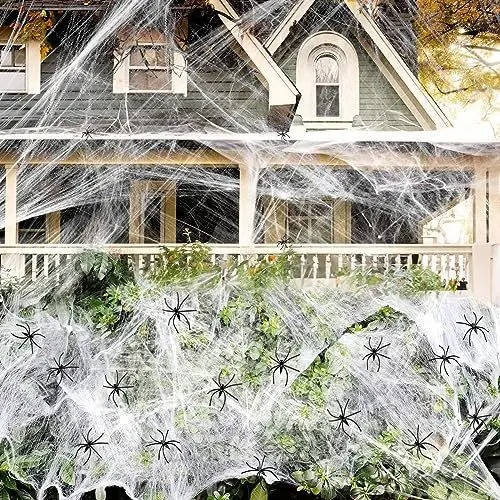200 Sqft Spider Webs Halloween Door Decorations With Fake Spiders - Orthorun