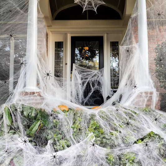 200 Sqft Spider Webs Halloween Door Decorations With Fake Spiders - Orthorun