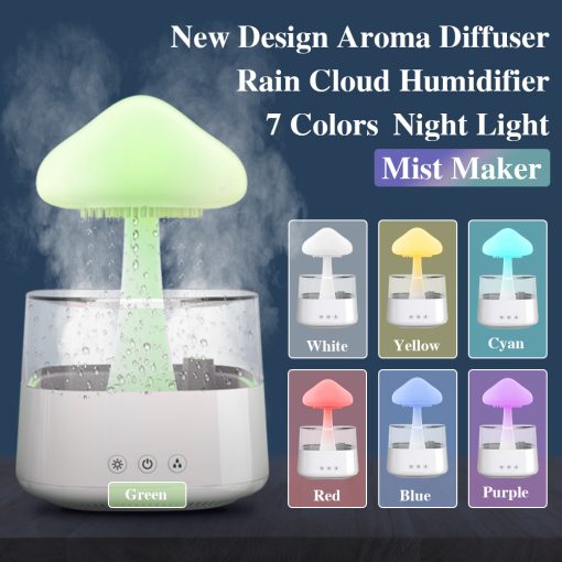 2-in-1 Desk Light Humidifier Rain Cloud Aromatherapy Essential Oil Zen Diffuser & Raining Cloud Night Light Mushroom Lamp - Orthorun