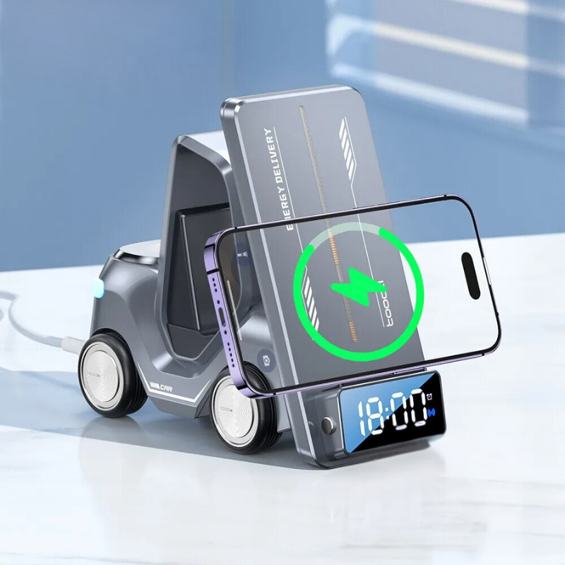 5-in-1 Forklift Design Wireless Charger with Alarm Clock and Night Light - Orthorun