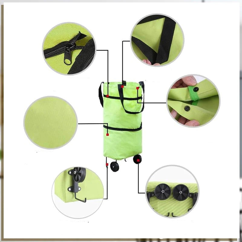 2-in-1 Foldable Shopping Bag with Wheels - Orthorun