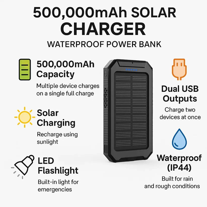 500000mAh Solar Charger Waterproof Power Bank External - Orthorun
