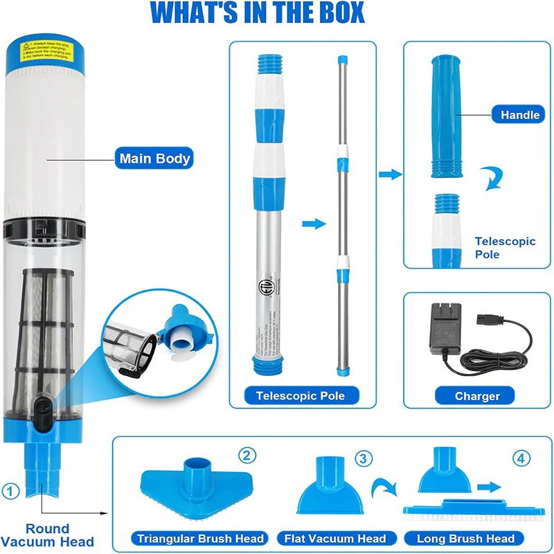 3 in 1 Cordless Rechargeable Pool Vacuum Cleaner - Orthorun